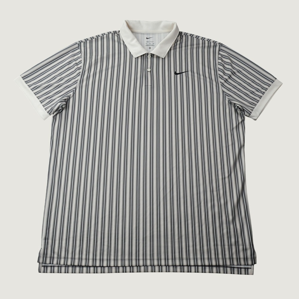 Nike Golf Polo Shirt XL White Black Pinstripe Dri-FIT Short Sleeve Performance